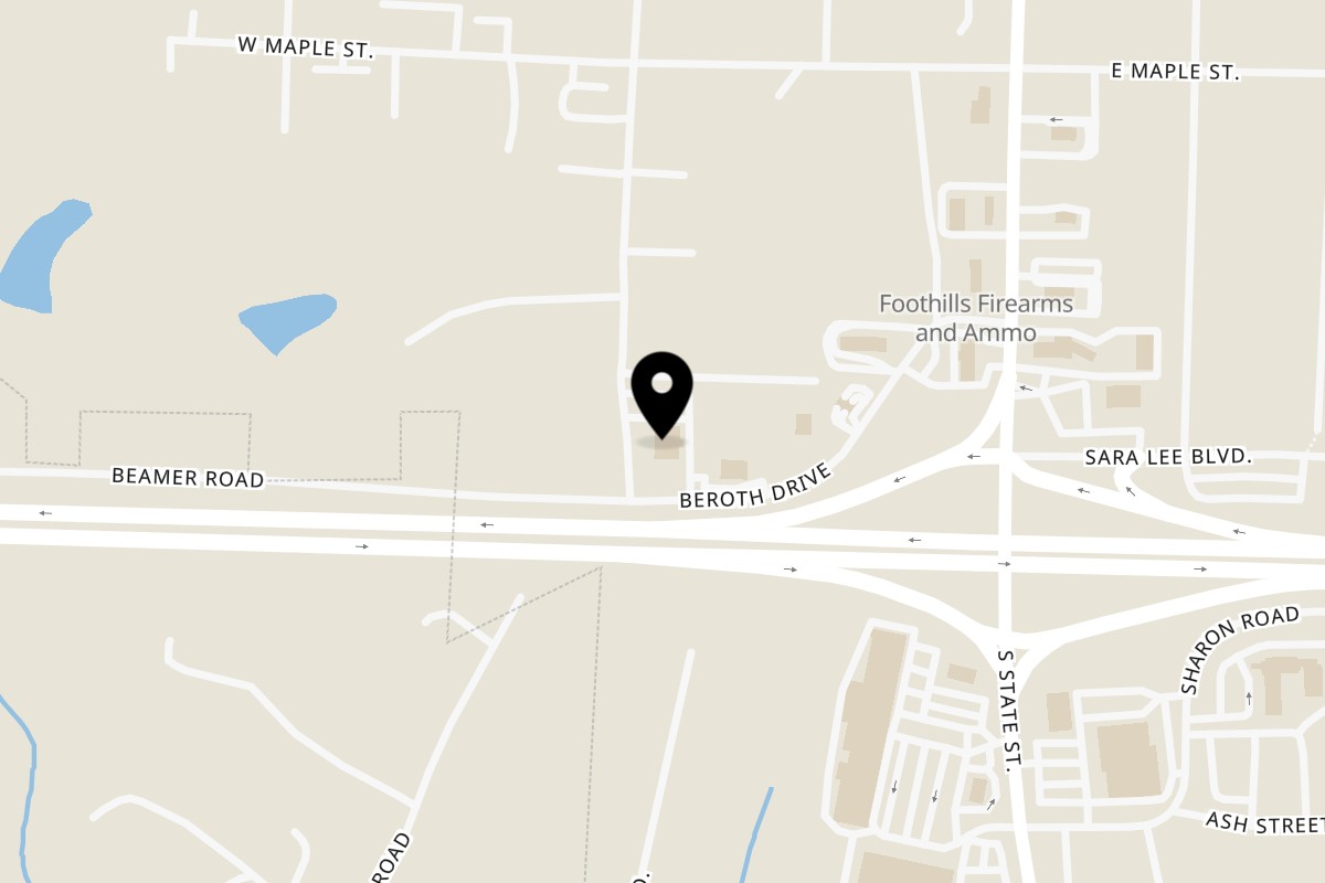 Map showing the location of Yadkin Valley Seafood on 154 Beroth Dr in Yadkinville